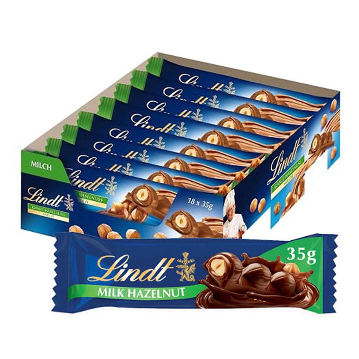 Lindor Sticks Melkesjokolade Hazelnut  (Kartong 18stk x35g)