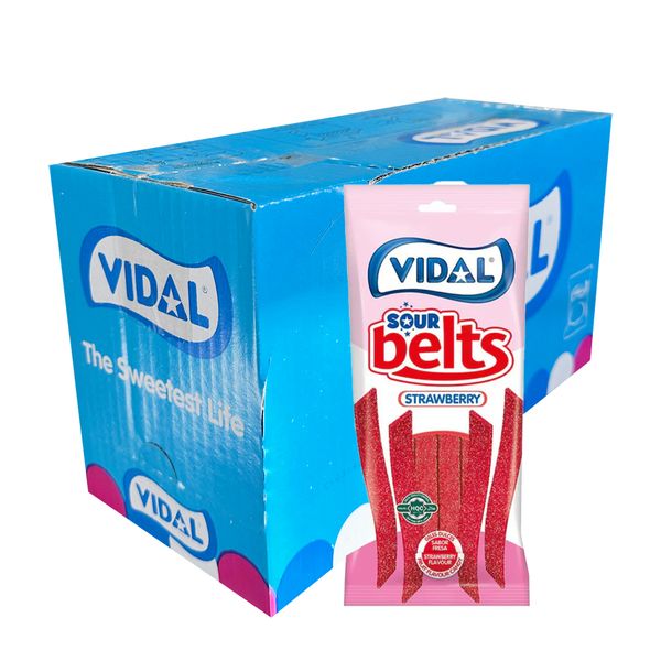 Hovedbilde Sour Belts Strawberry (Kartong 14 x 90g)
