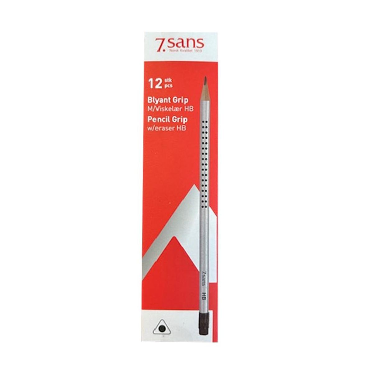 Blyant HB Grip m/viskelær (Kartong 12 stk)